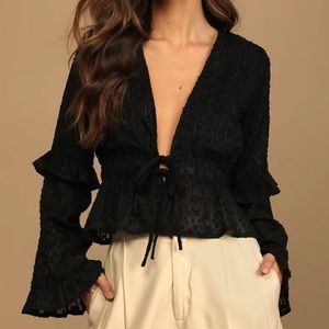 NWT Lulus Black Long Sleeve Going Out Top with Ties Size M